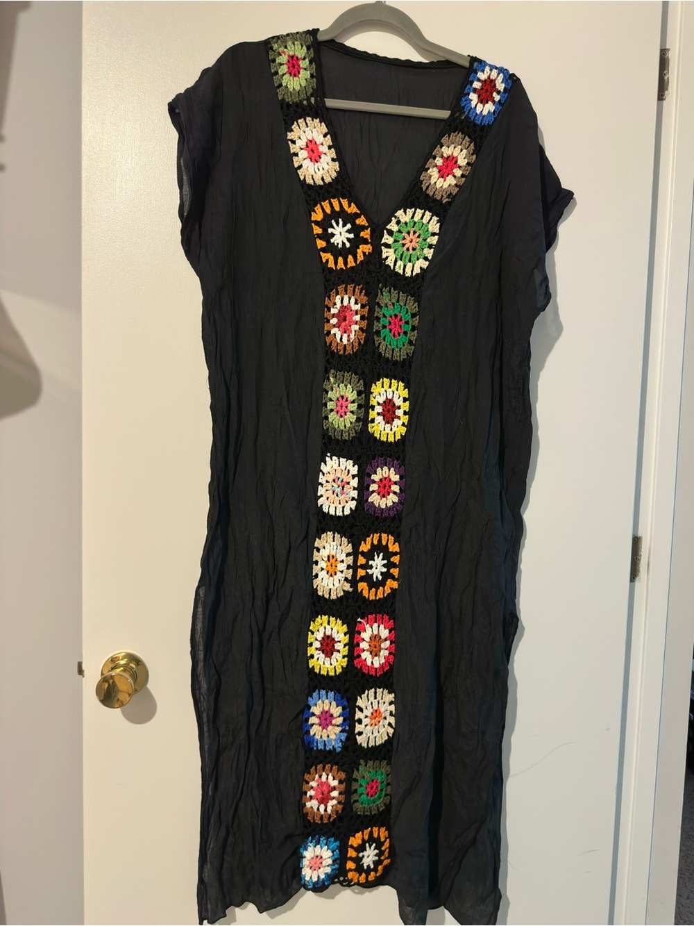 Black Crochet-Trim Maxi Dress - Bohemian Style